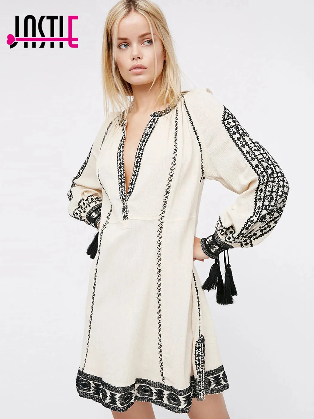 Romantics Magnolia Dress Vintage Floral Embroidery V-Neck Long Sleeve Boho Mini Dress Beach Casual Hippie Chic Women Vestidos