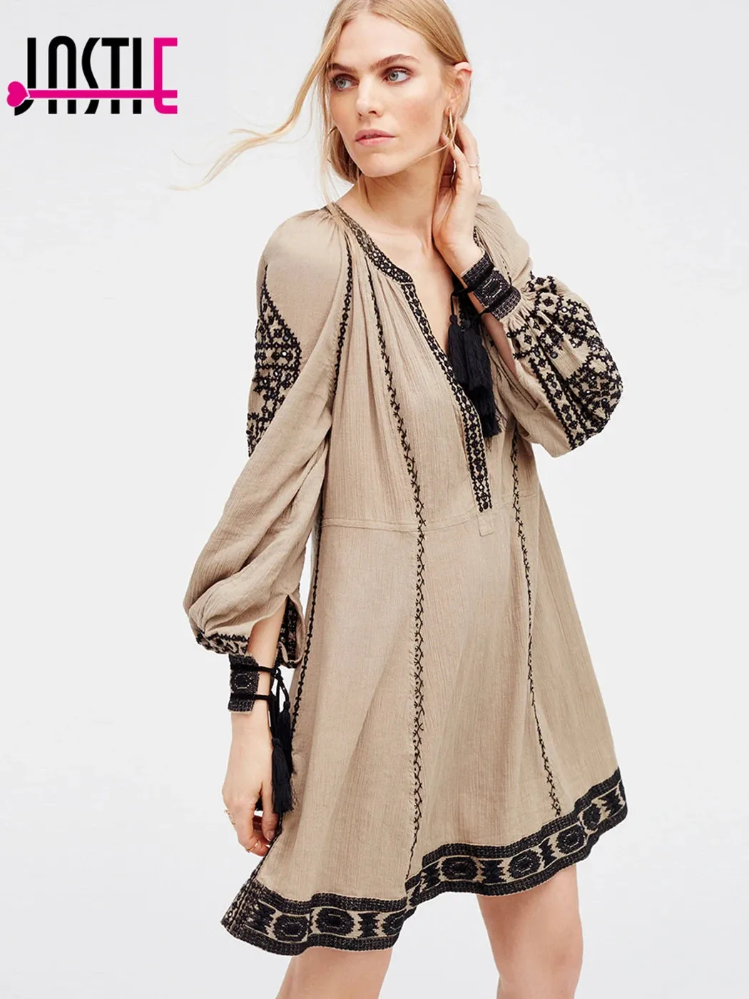 Romantics Magnolia Dress Vintage Floral Embroidery V-Neck Long Sleeve Boho Mini Dress Beach Casual Hippie Chic Women Vestidos