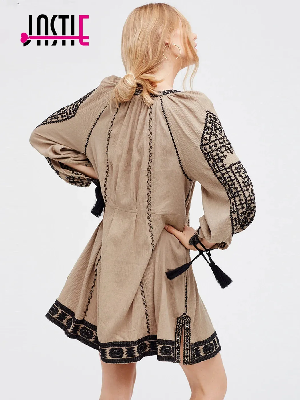 Romantics Magnolia Dress Vintage Floral Embroidery V-Neck Long Sleeve Boho Mini Dress Beach Casual Hippie Chic Women Vestidos