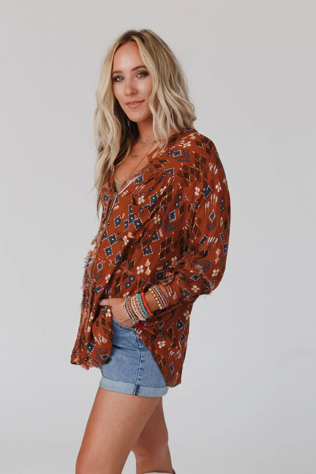 Rumor Has It Button Up Blouse - Copper