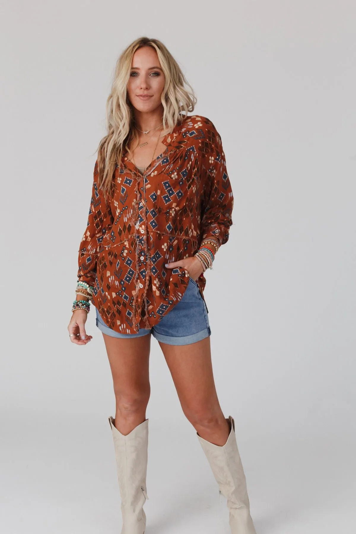 Rumor Has It Button Up Blouse - Copper