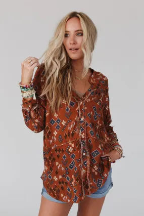 Rumor Has It Button Up Blouse - Copper