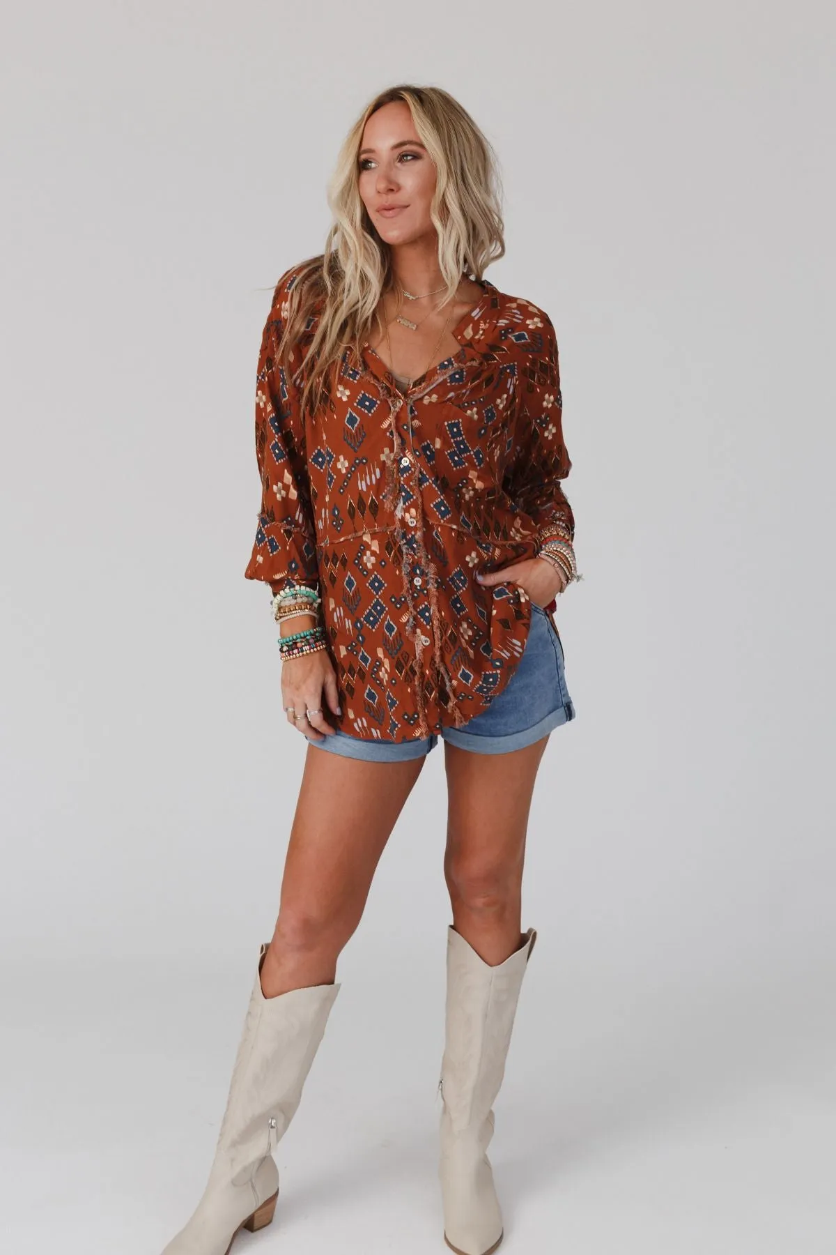 Rumor Has It Button Up Blouse - Copper