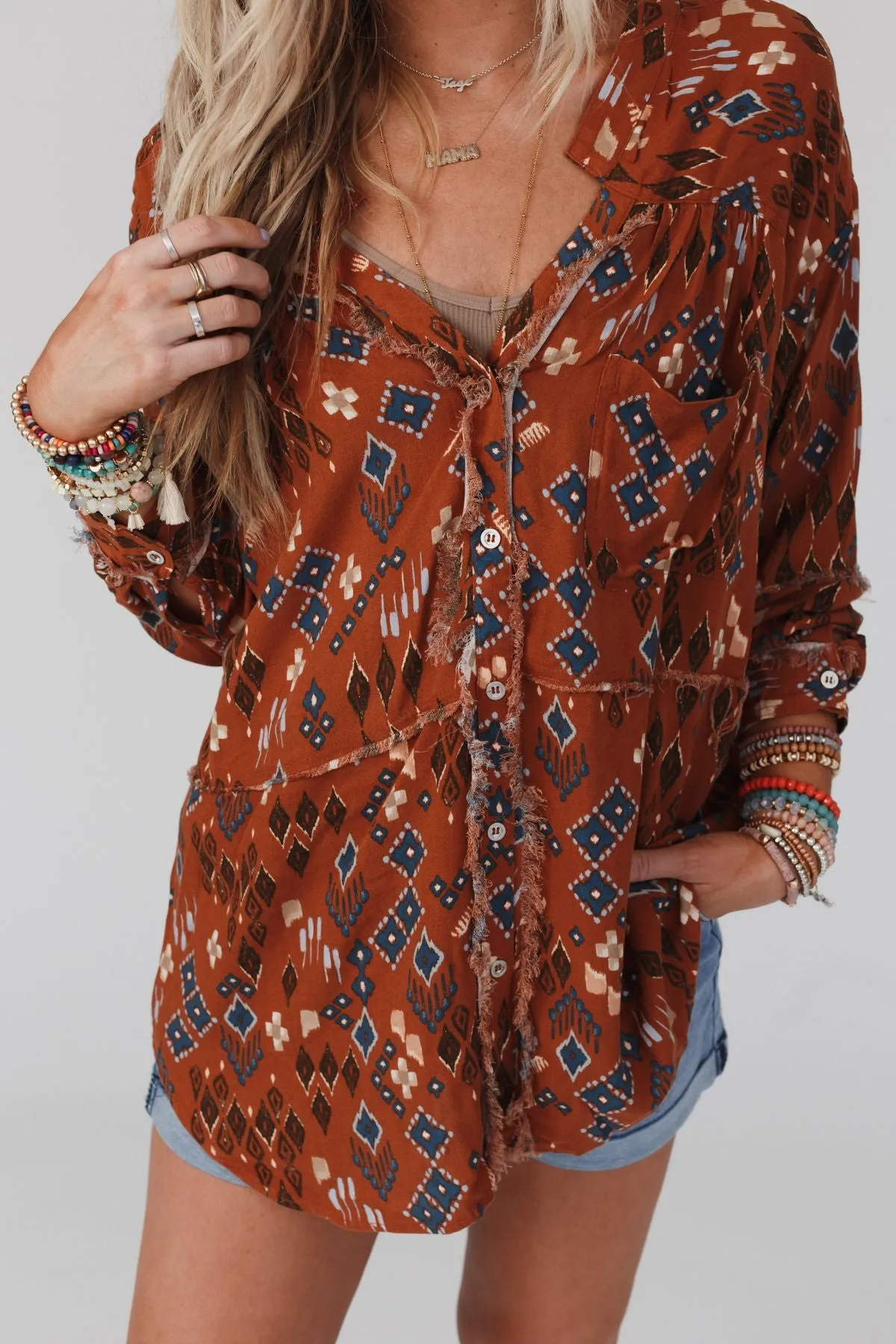 Rumor Has It Button Up Blouse - Copper