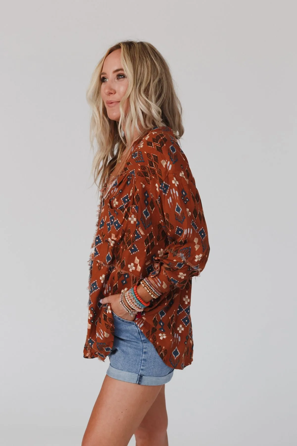 Rumor Has It Button Up Blouse - Copper