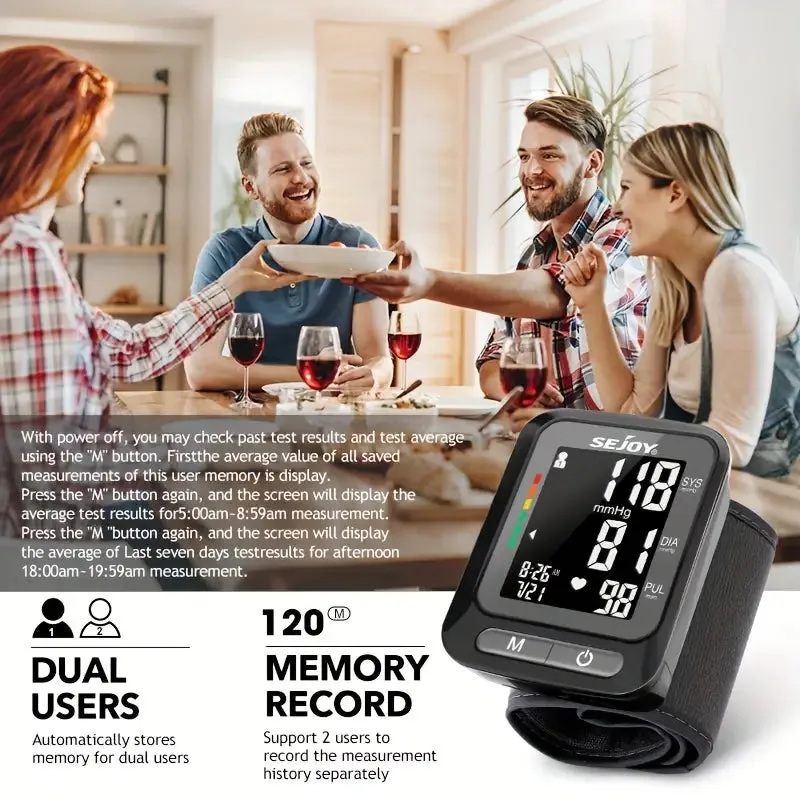 SEJOY Wrist Blood Pressure Monitor Automatic Digital Cuff Heart Rate BP Machine