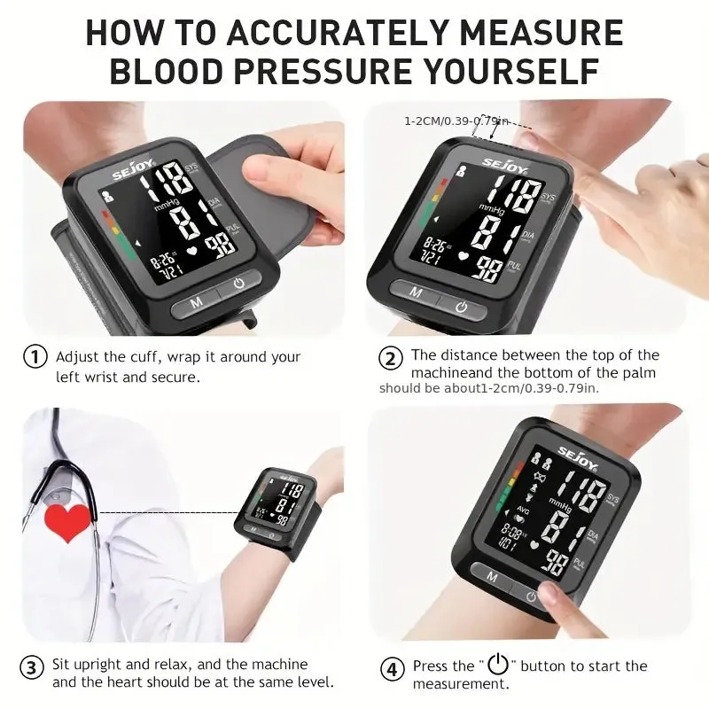 SEJOY Wrist Blood Pressure Monitor Automatic Digital Cuff Heart Rate BP Machine