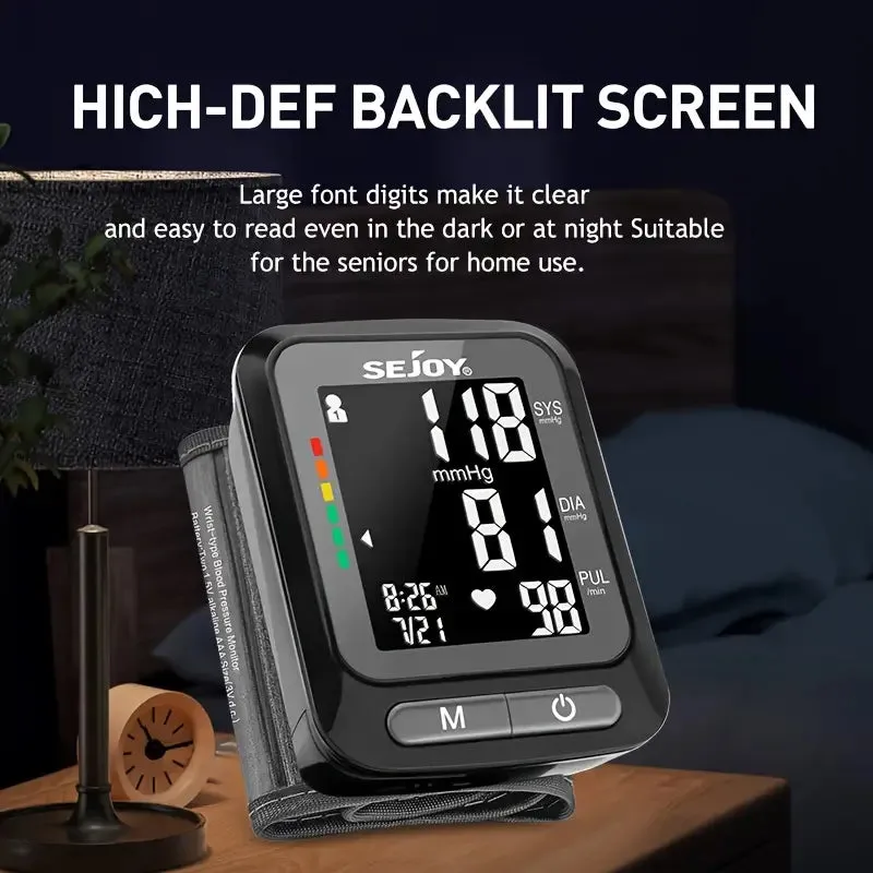SEJOY Wrist Blood Pressure Monitor Automatic Digital Cuff Heart Rate BP Machine