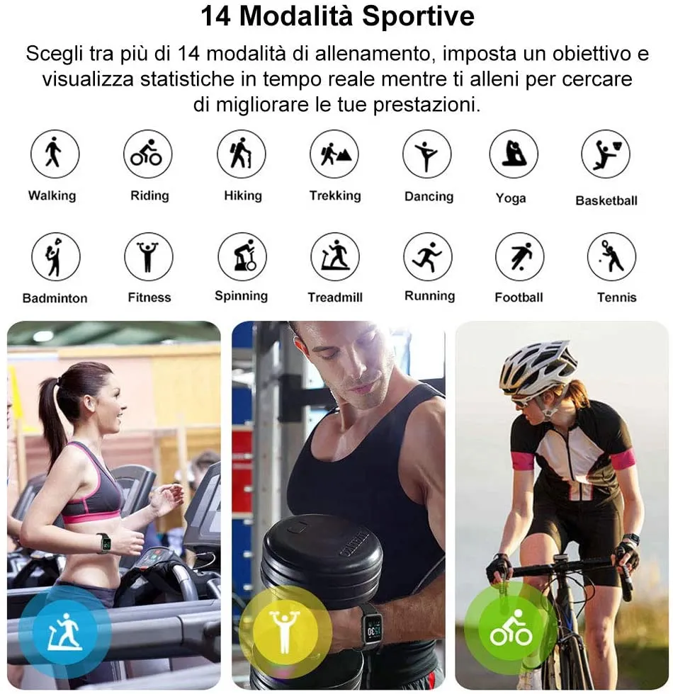 SmartWatch Orologio Fitness Uomo Donna Cardiofrequenzimetro IP68 Smart Watch Da Polso Contapassi Smartband Activity Tracker Per Android IOS