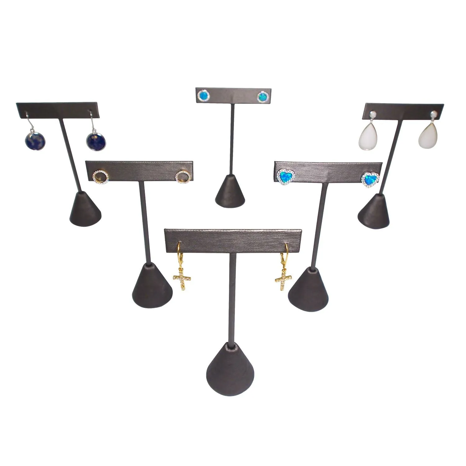 Steel Grey Leatherette Single Piece Earring T-Shape Display