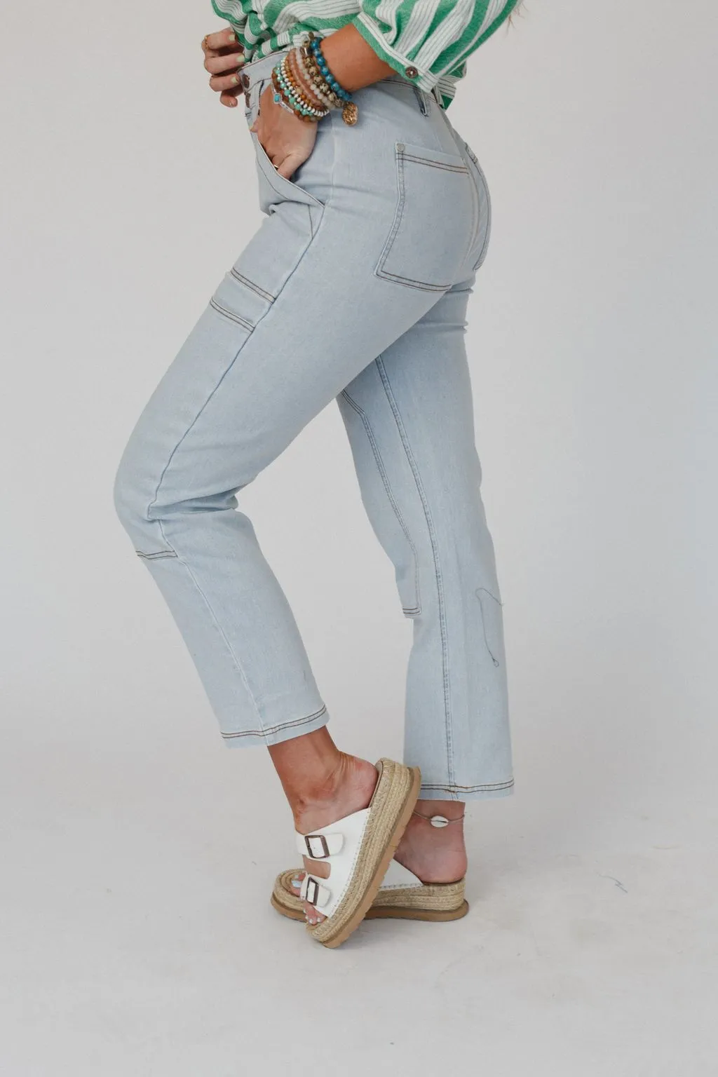 Straight Arrow Cargo Jeans - Light Wash