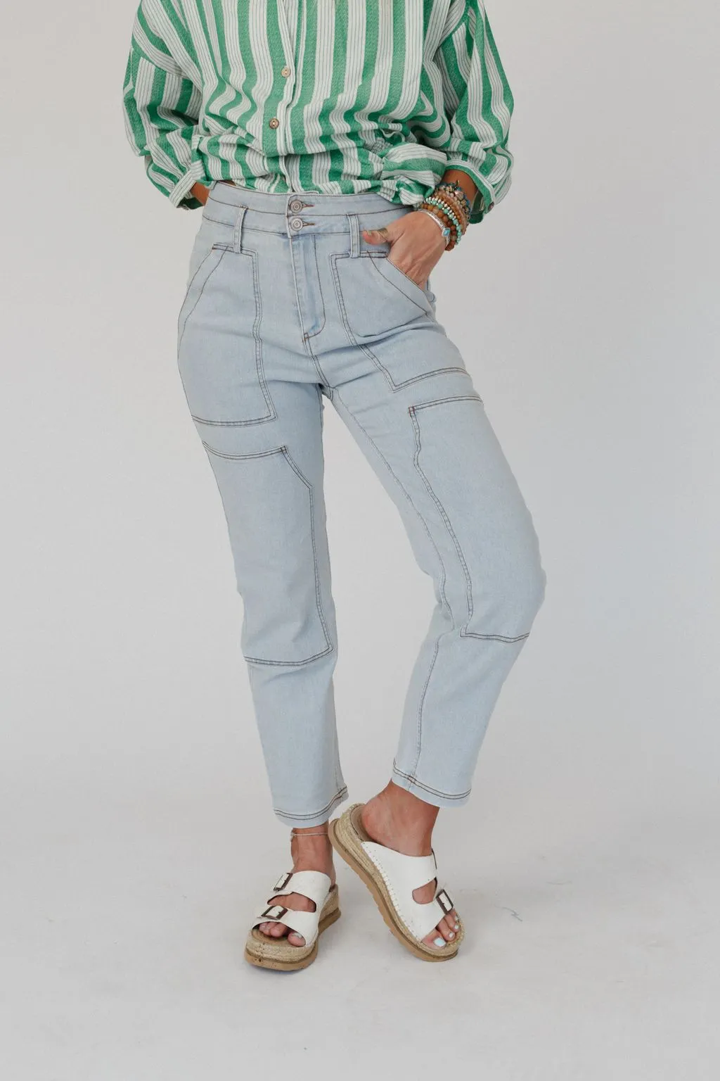 Straight Arrow Cargo Jeans - Light Wash