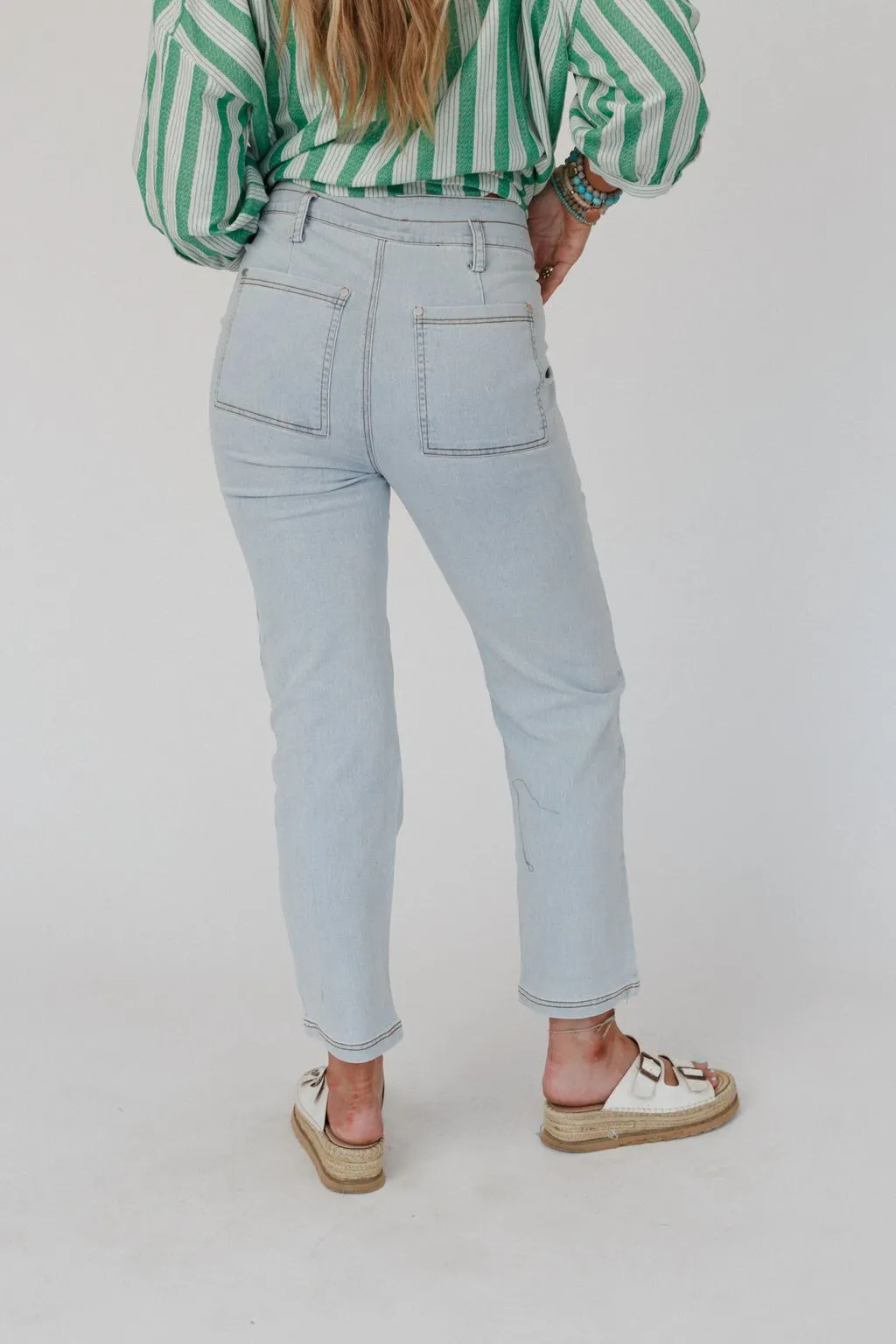 Straight Arrow Cargo Jeans - Light Wash