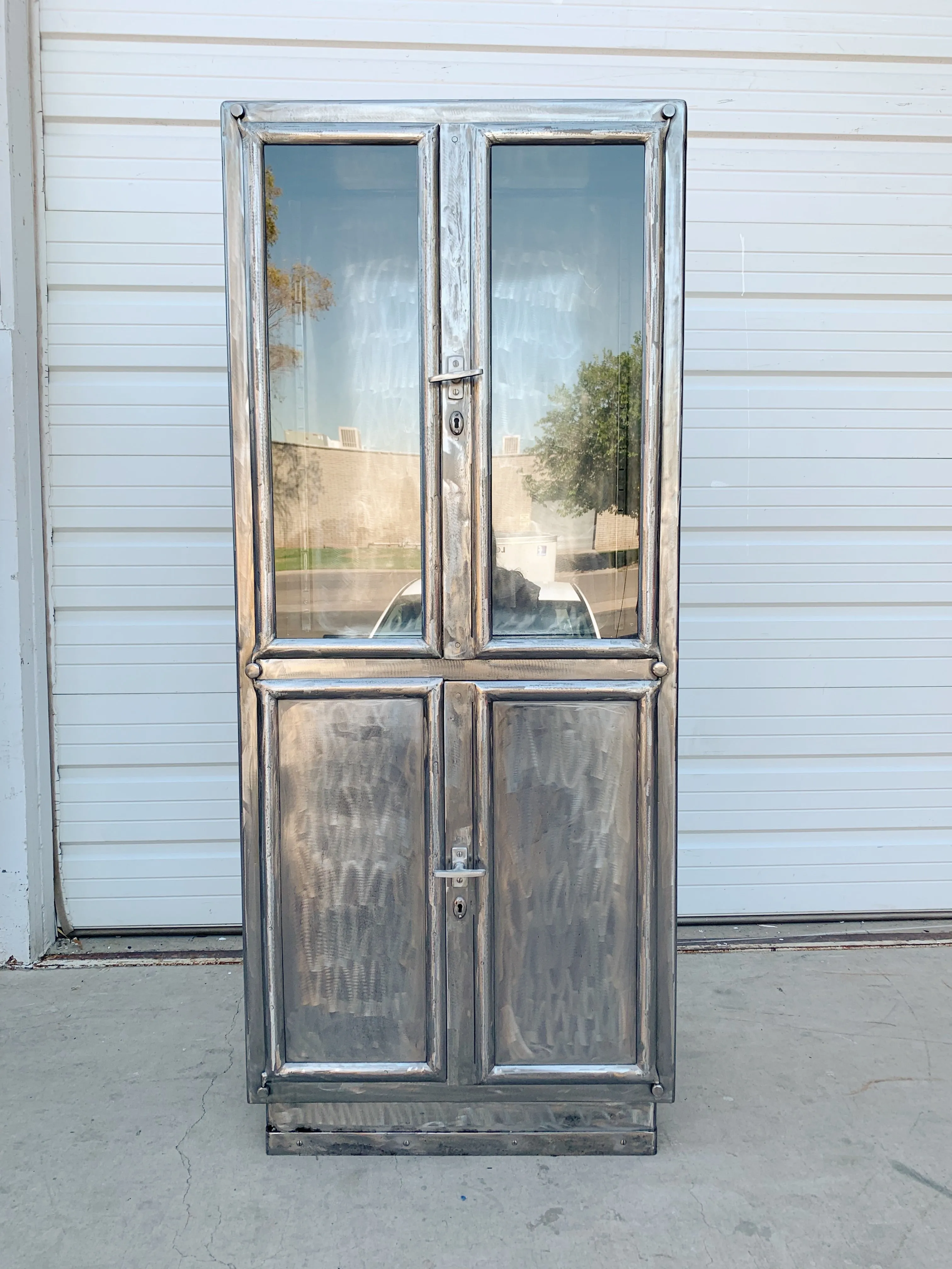 Stripped Metal Hospital / Medical Display Cabinet