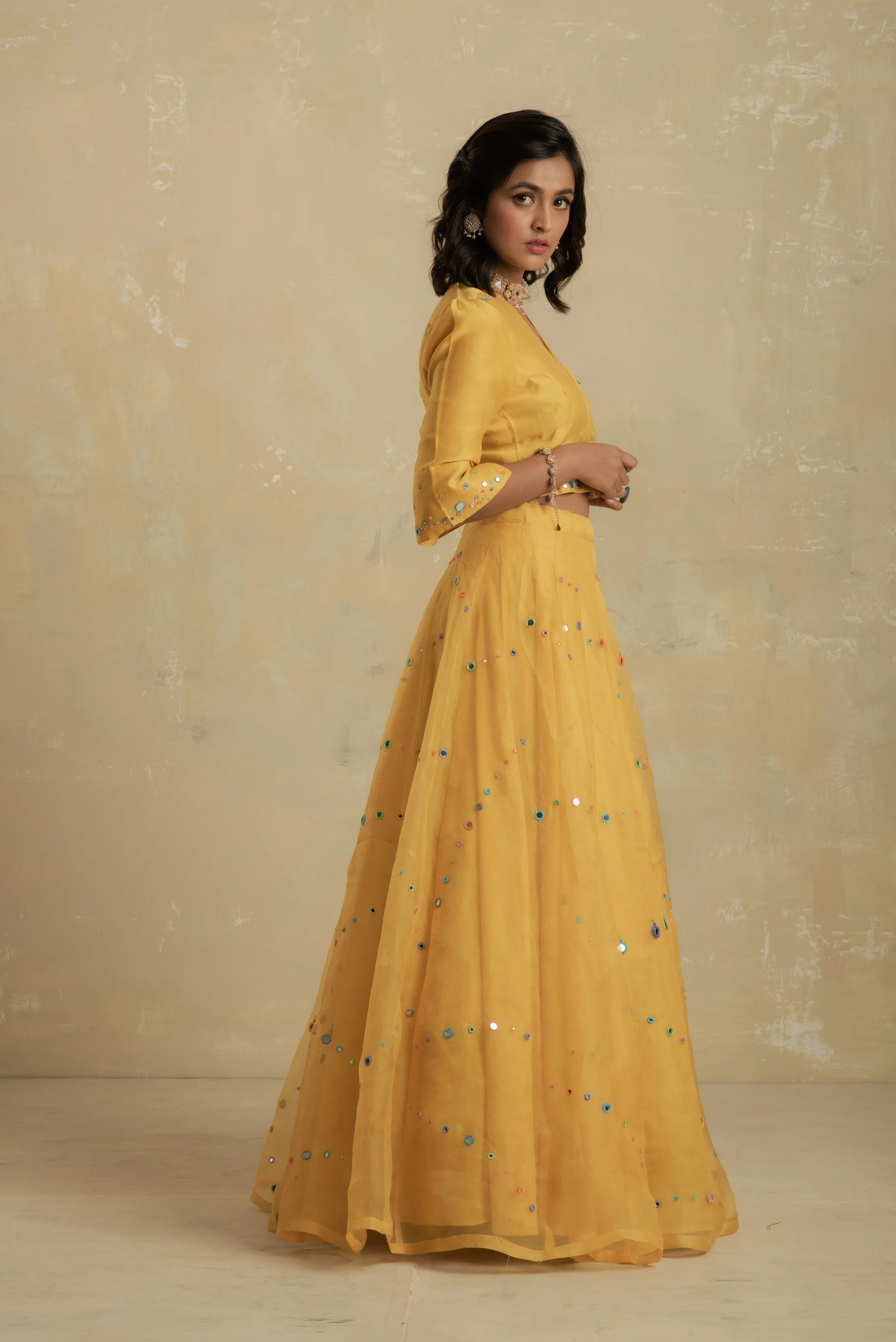 Sunflower Yellow Lehenga With Jacket Blouse - Set of 2