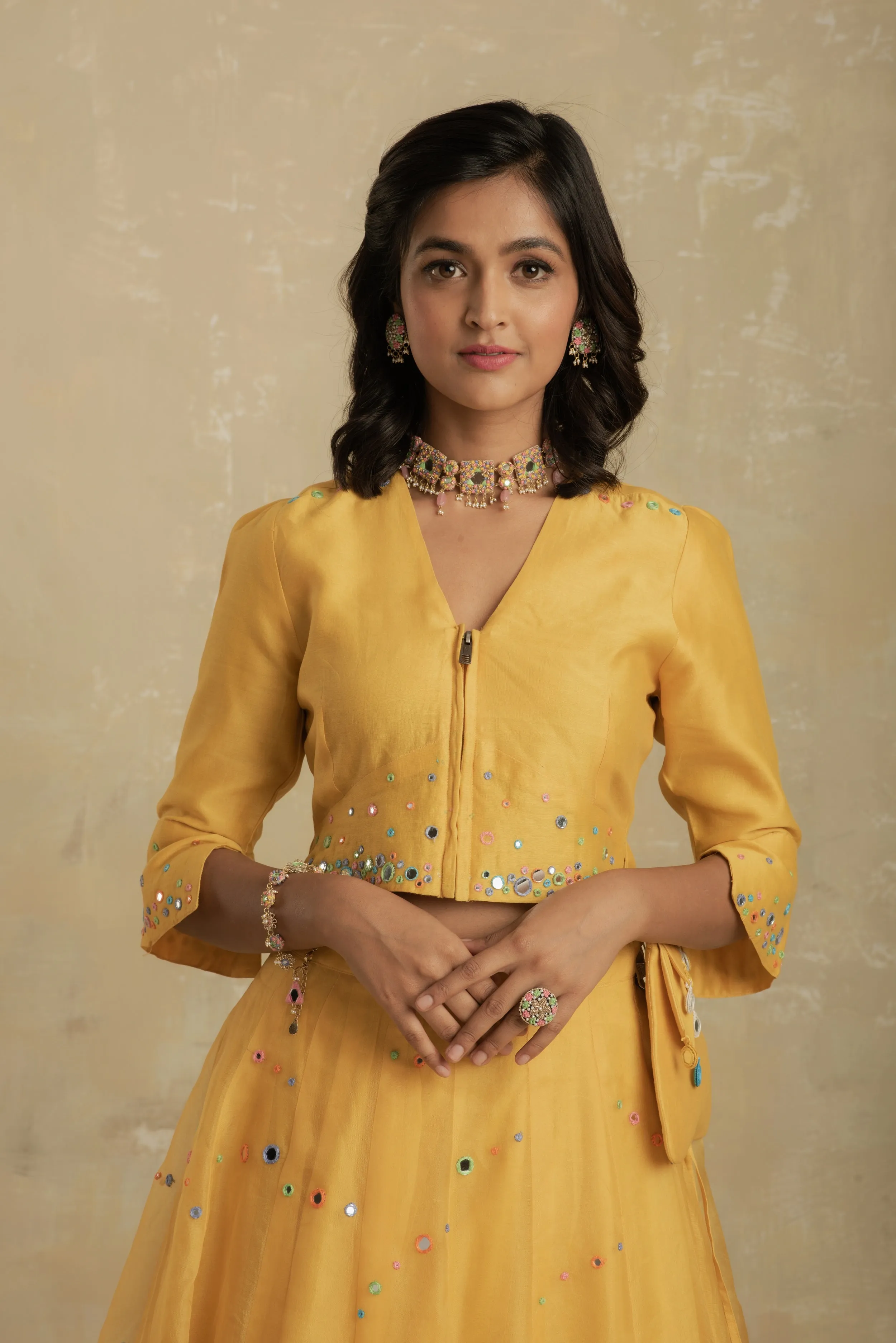 Sunflower Yellow Lehenga With Jacket Blouse - Set of 2