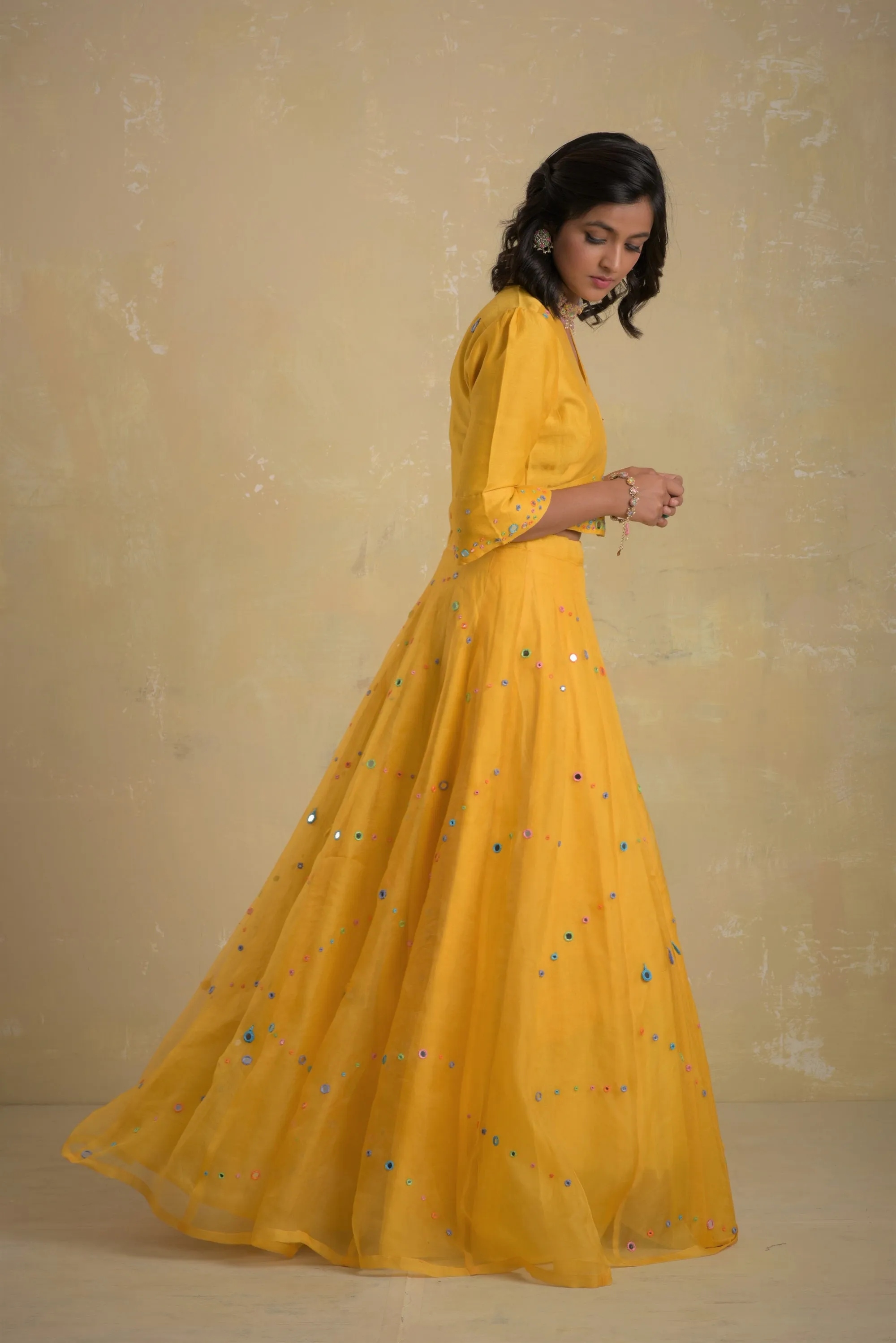 Sunflower Yellow Lehenga With Jacket Blouse - Set of 2