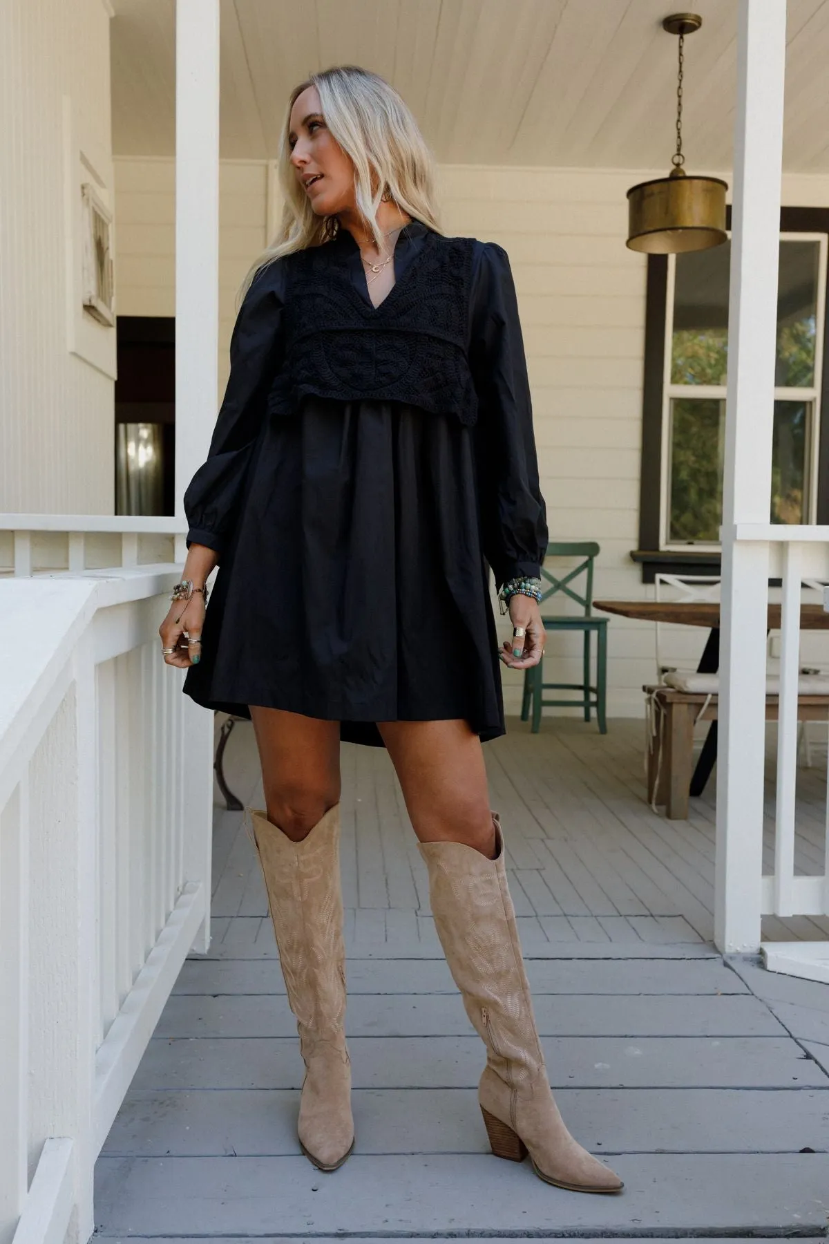 Sweet Edge Crochet Vest Tunic Dress - Black