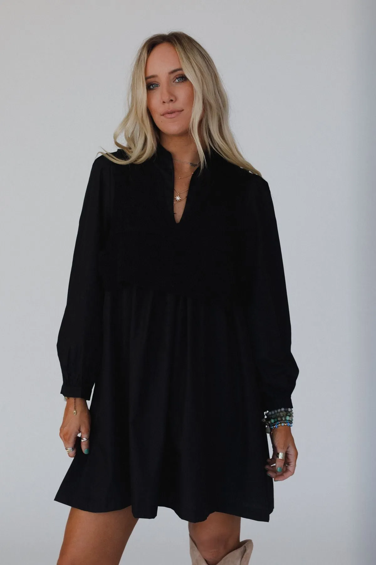 Sweet Edge Crochet Vest Tunic Dress - Black