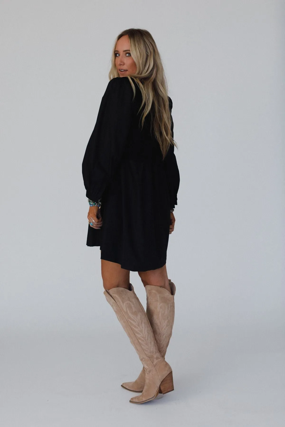 Sweet Edge Crochet Vest Tunic Dress - Black