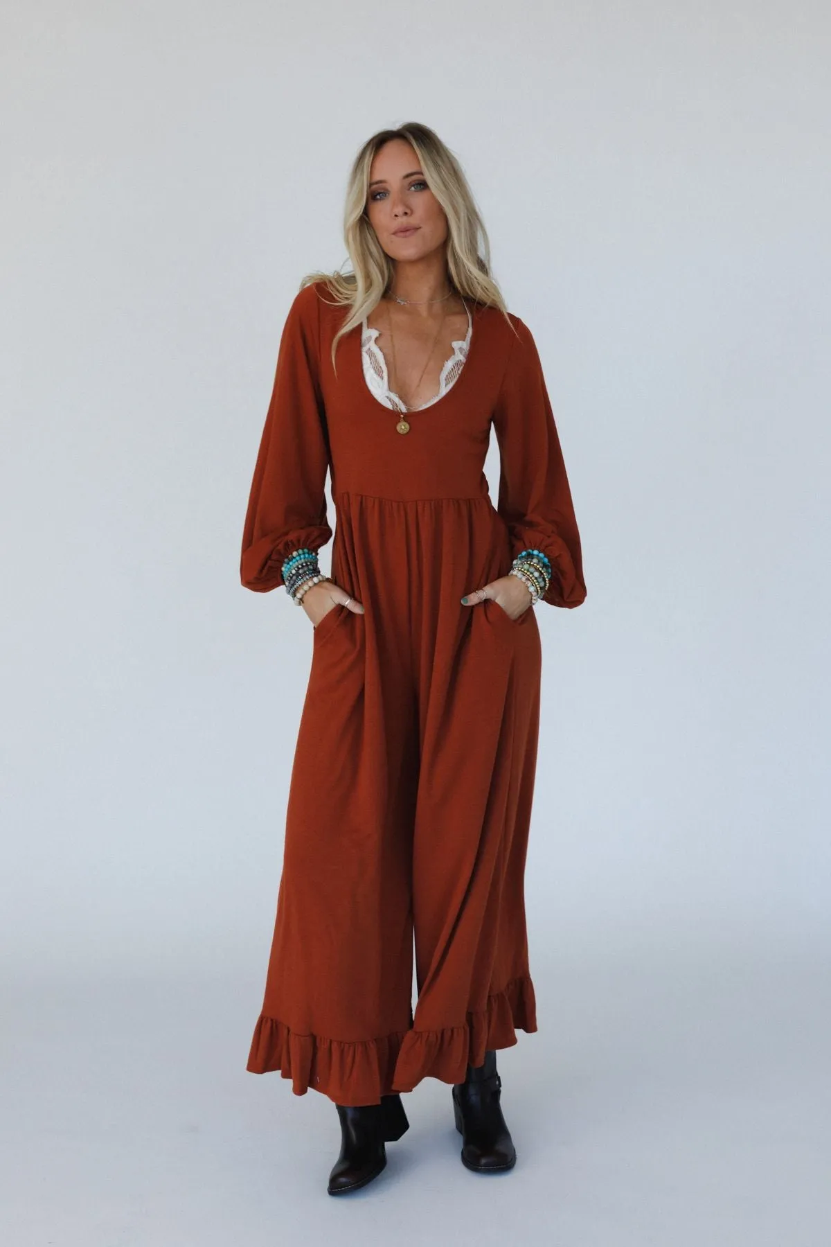The Nest Best Intentions Long Sleeve Jumpsuit - Rust