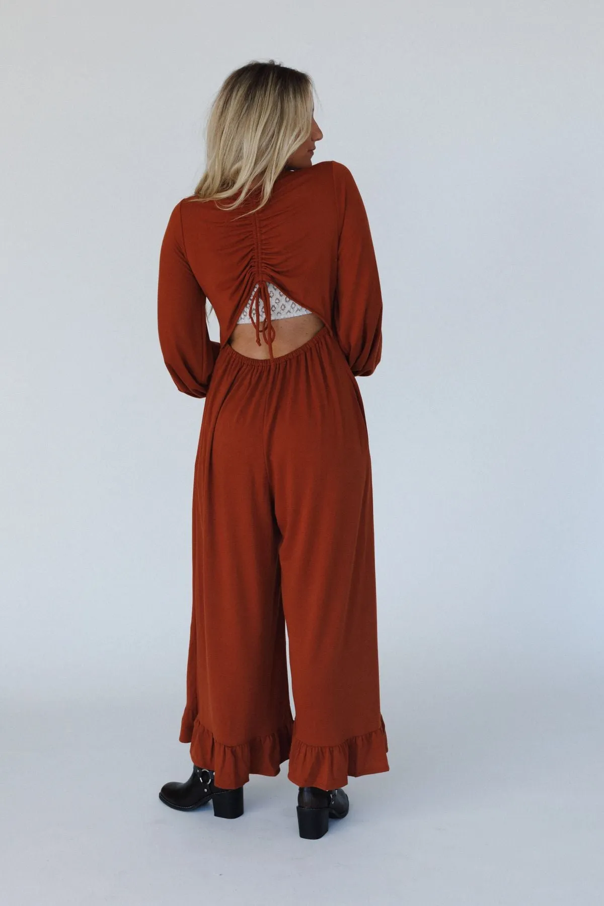 The Nest Best Intentions Long Sleeve Jumpsuit - Rust