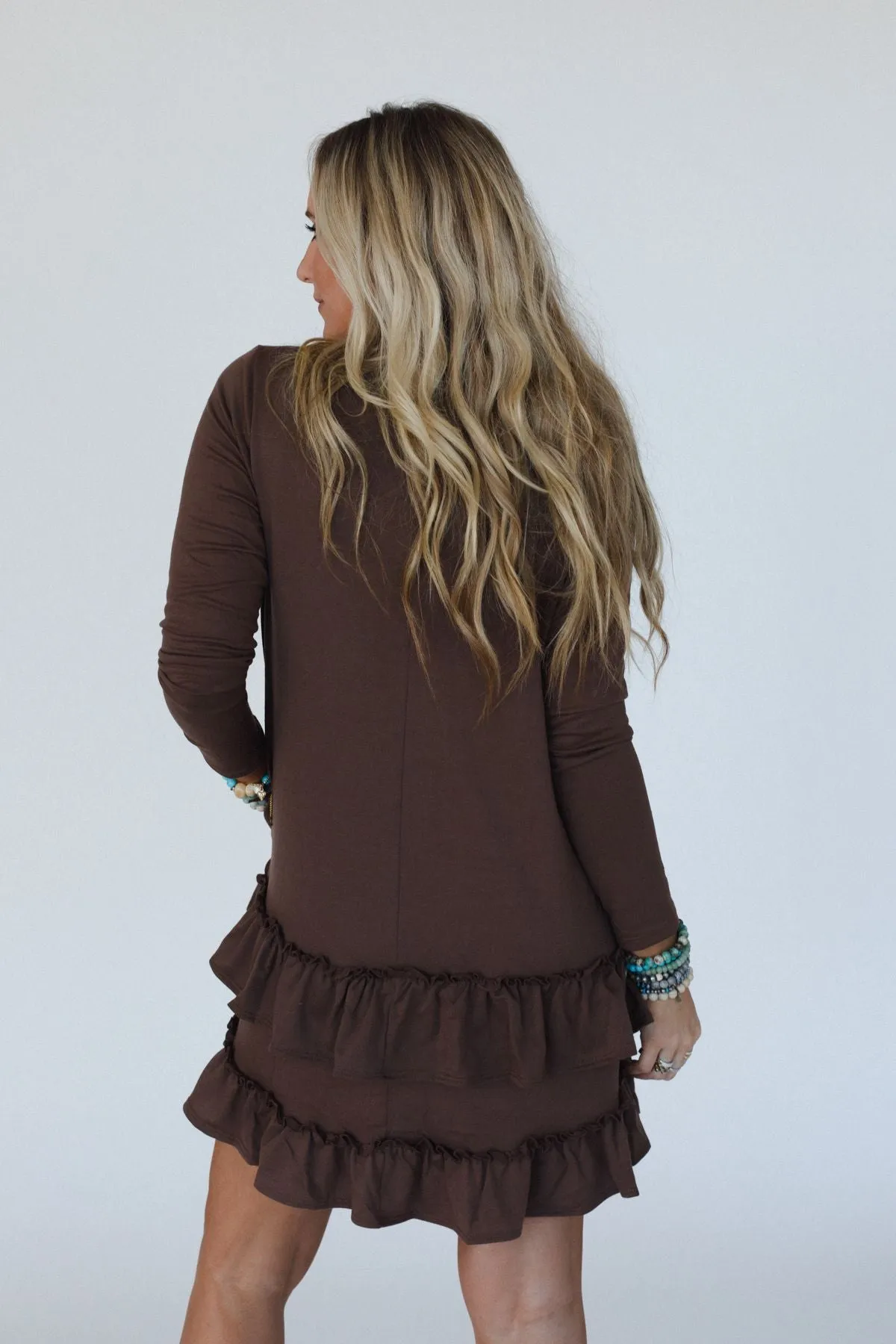 The Nest Constance Ruffle Hem Long Sleeve Dress - Khaki