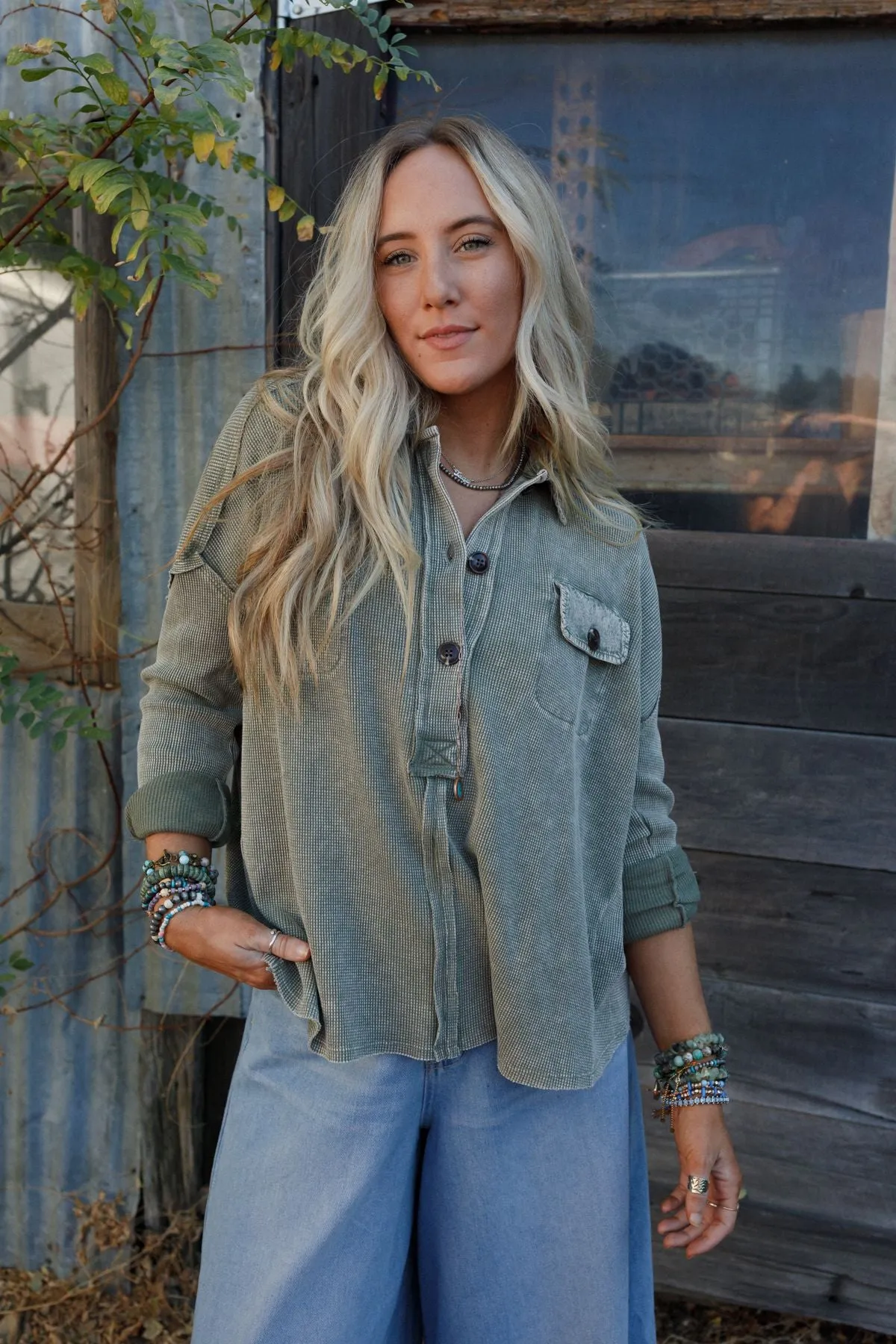 The Nest Cool Comfort Henley Top - Olive