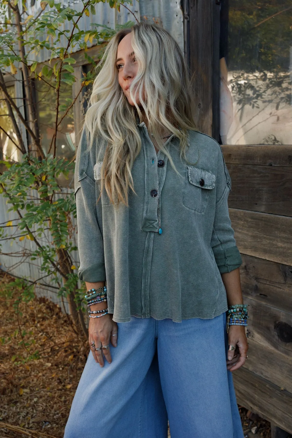The Nest Cool Comfort Henley Top - Olive