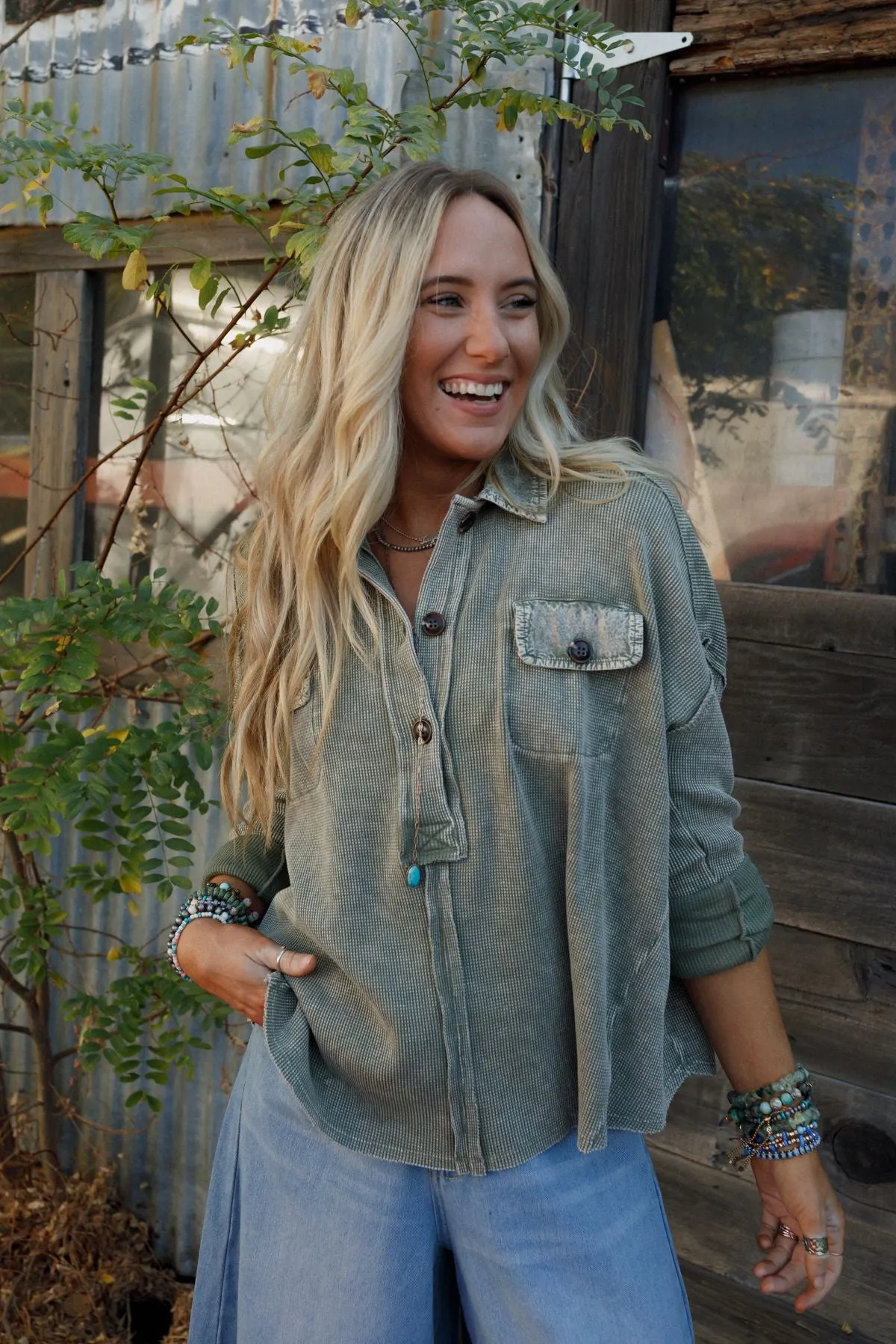 The Nest Cool Comfort Henley Top - Olive