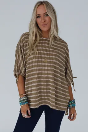 The Nest Little Lark Striped Puff Sleeve Tee - Khaki