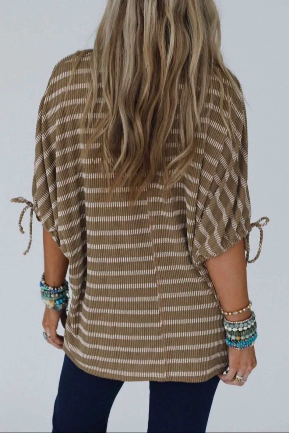 The Nest Little Lark Striped Puff Sleeve Tee - Khaki