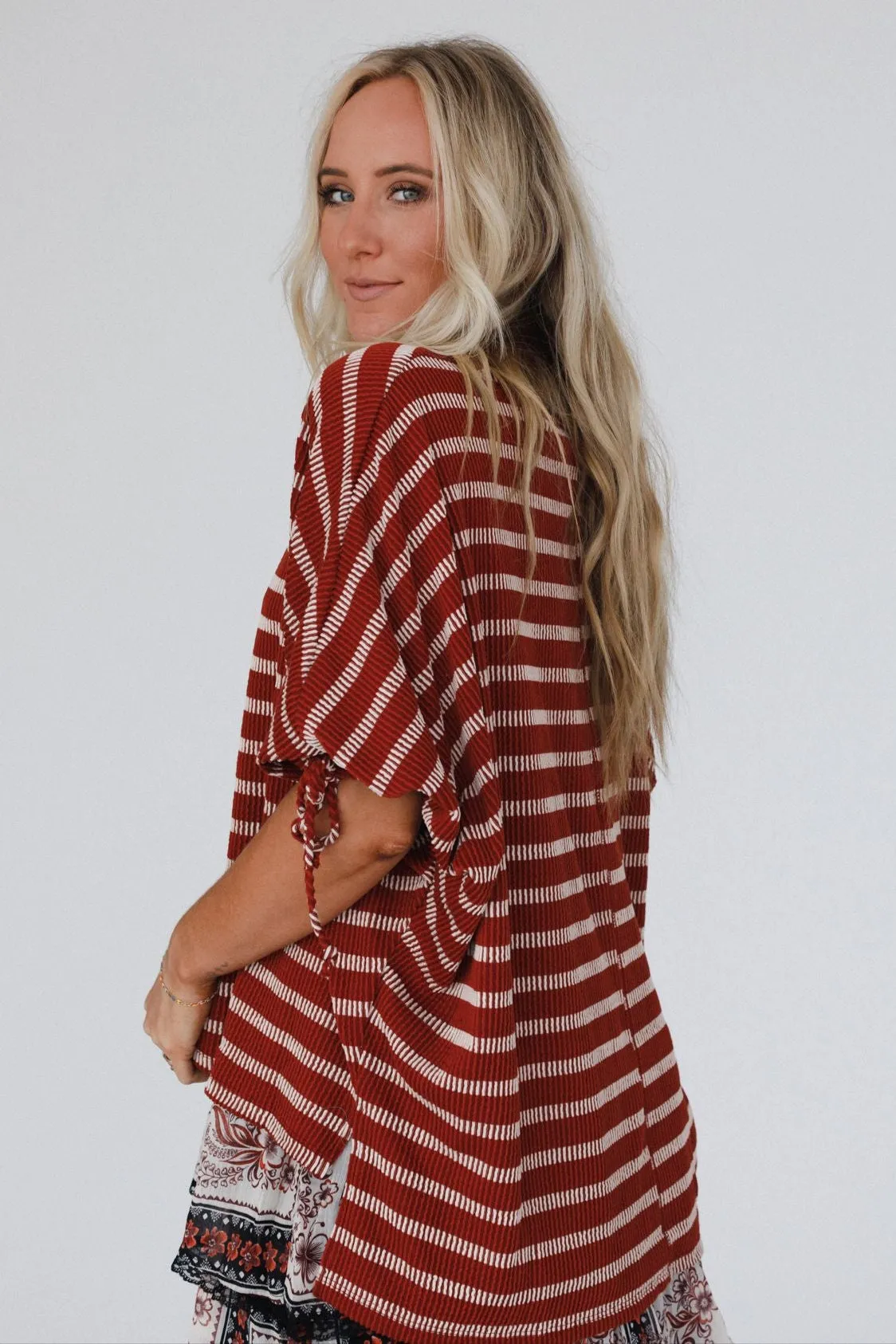 The Nest Little Lark Striped Puff Sleeve Tee - Rust