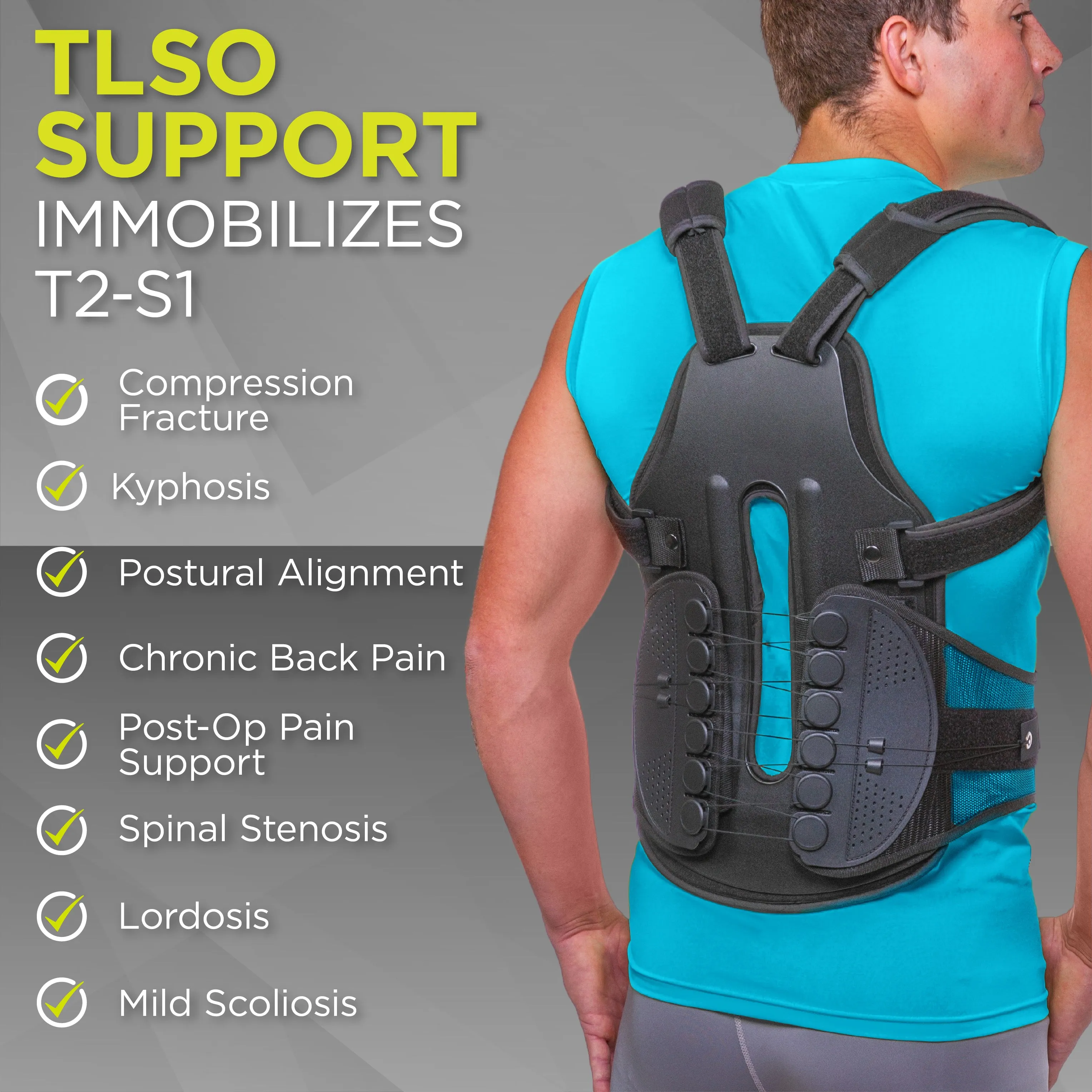 Adjustable TLSO Thoracic Full Back Brace | Clamshell Support for Postural Kyphosis, Parkinsons Disease, and Fractured Vertebrae