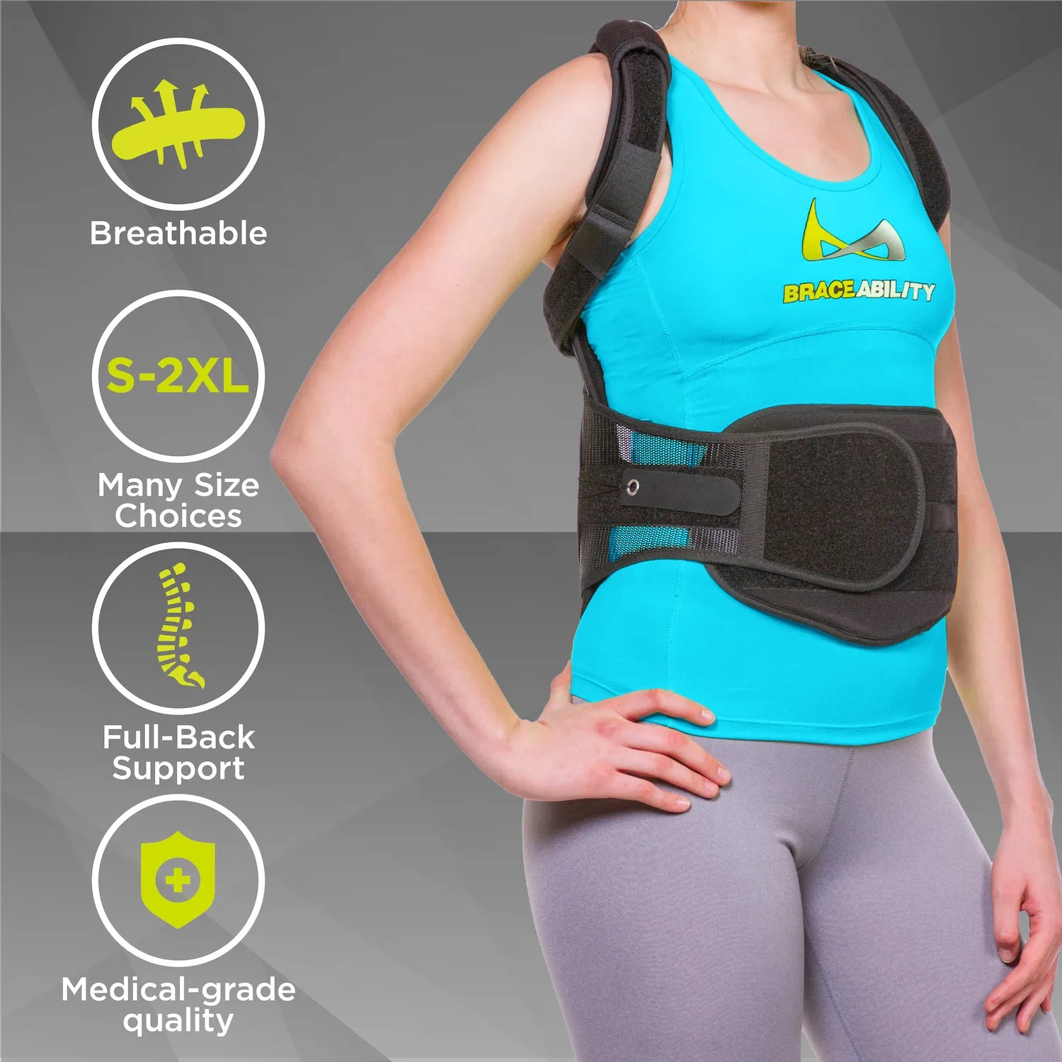 Adjustable TLSO Thoracic Full Back Brace | Clamshell Support for Postural Kyphosis, Parkinsons Disease, and Fractured Vertebrae