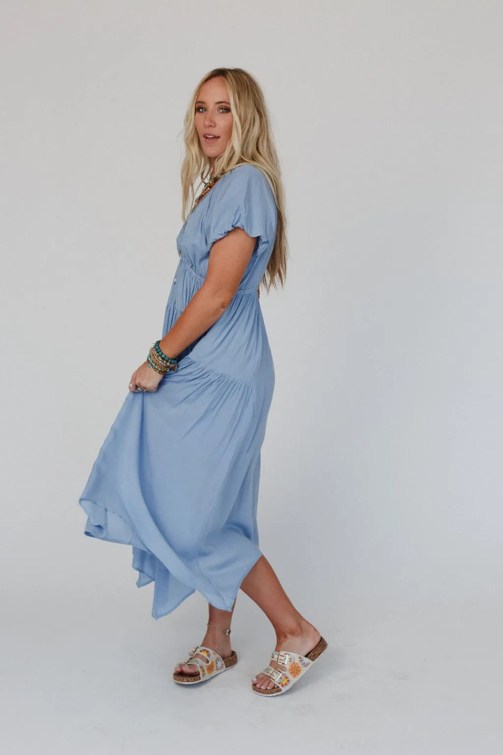 Tulip Twist Maxi Dress - Blue