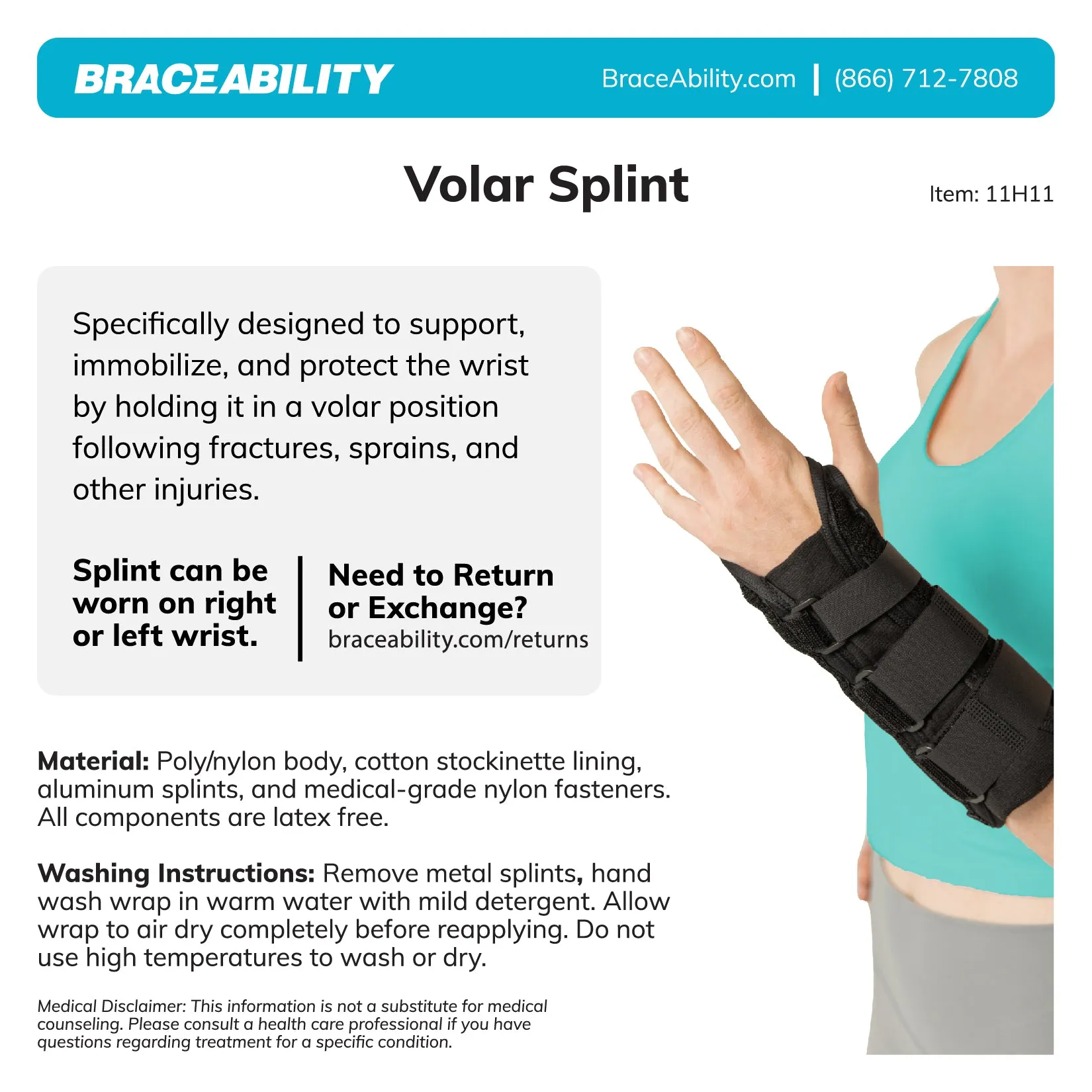 Volar Wrist Splint | Right or Left Hand Support Brace for Fracture Pain and Carpal Tunnel Relief