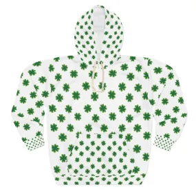 White Green Clover Unisex Hoodies, White Green Clover St. Patrick's Day Unisex Pullover Hoodie For Men/Women- Made in USA