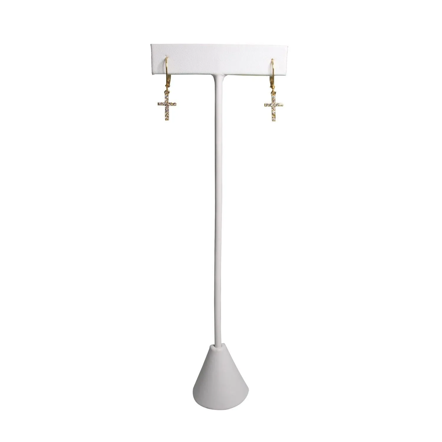 White Leatherette Single Piece Earring T-Shape Display