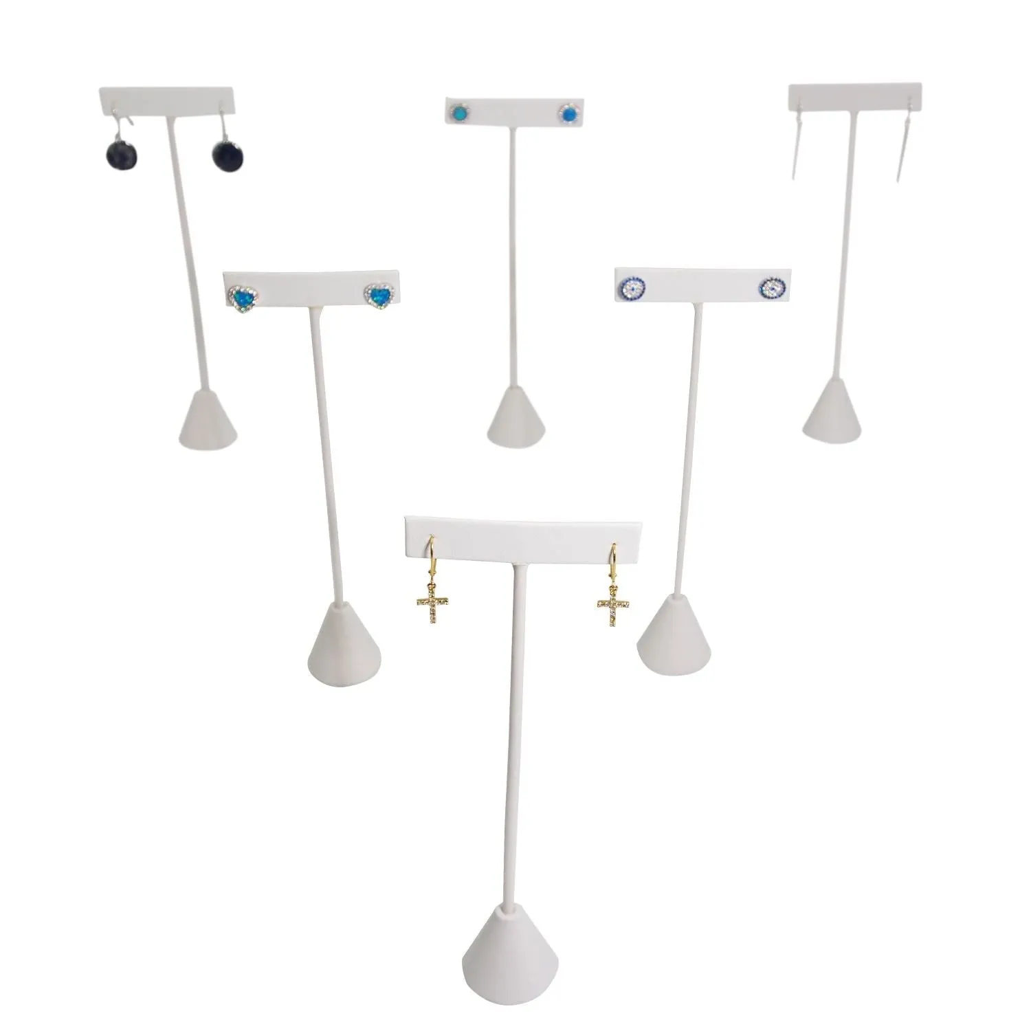 White Leatherette Single Piece Earring T-Shape Display
