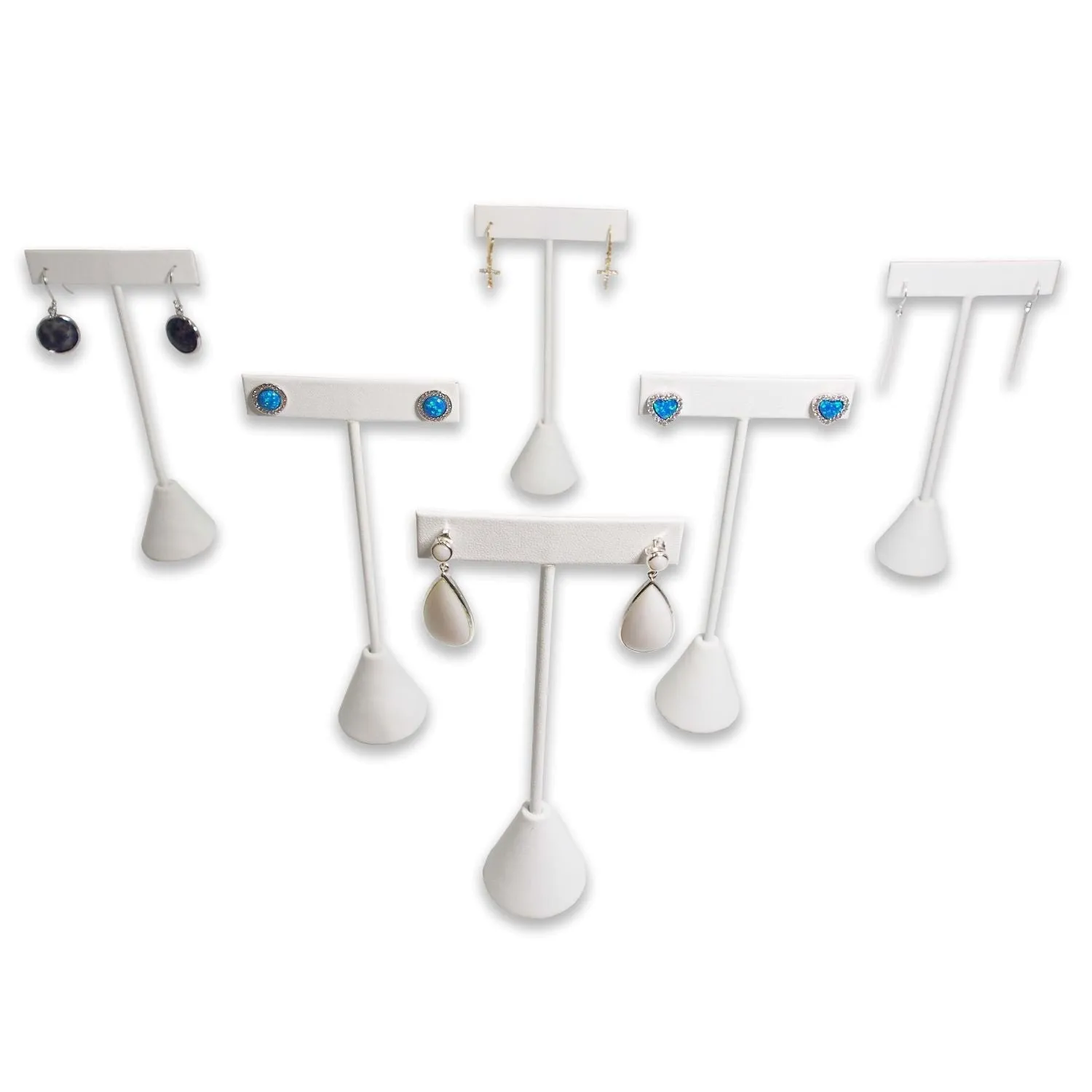 White Leatherette Single Piece Earring T-Shape Display