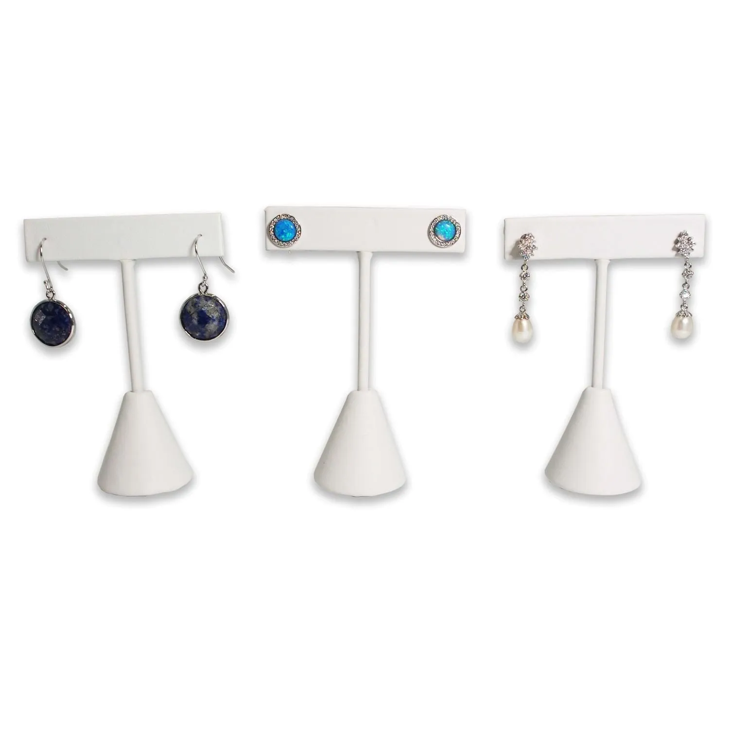 White Leatherette Single Piece Earring T-Shape Display