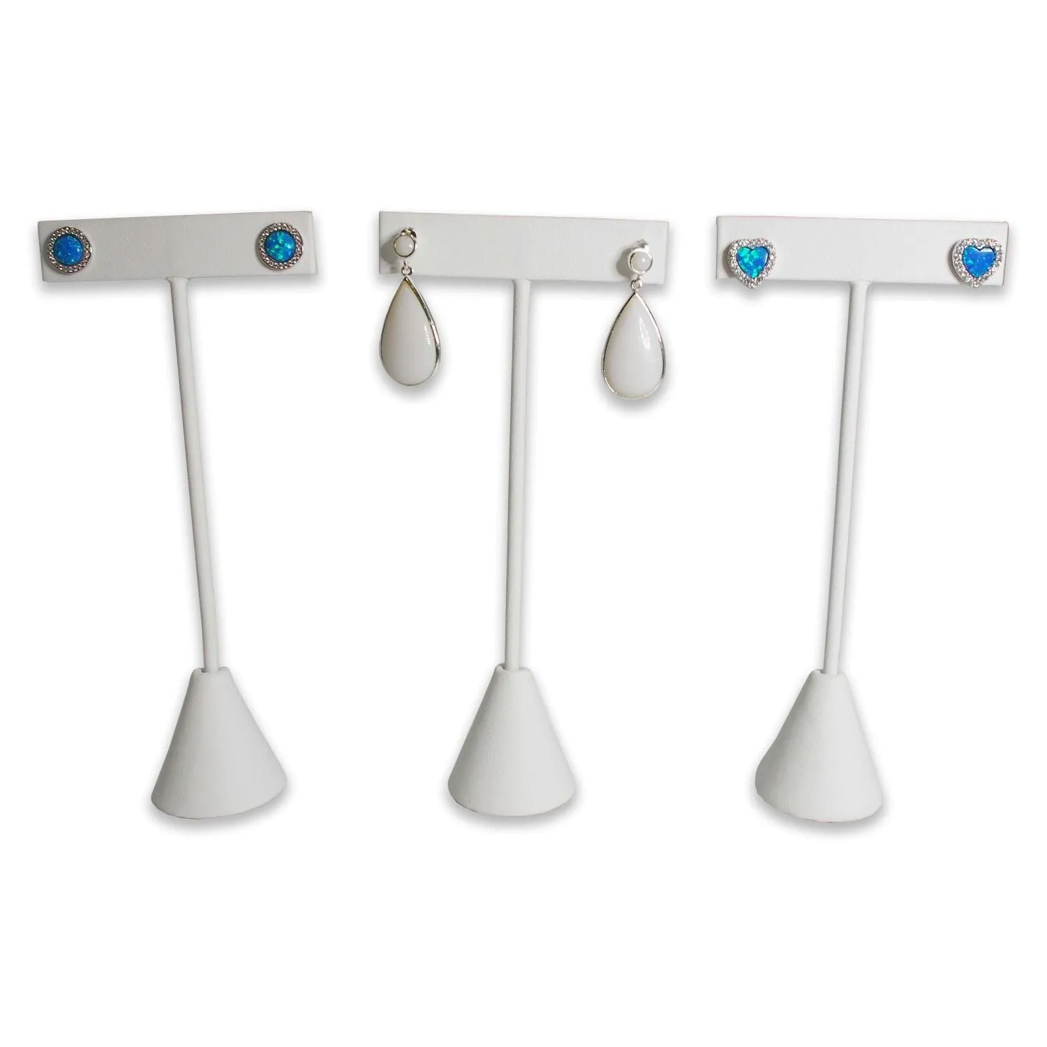 White Leatherette Single Piece Earring T-Shape Display