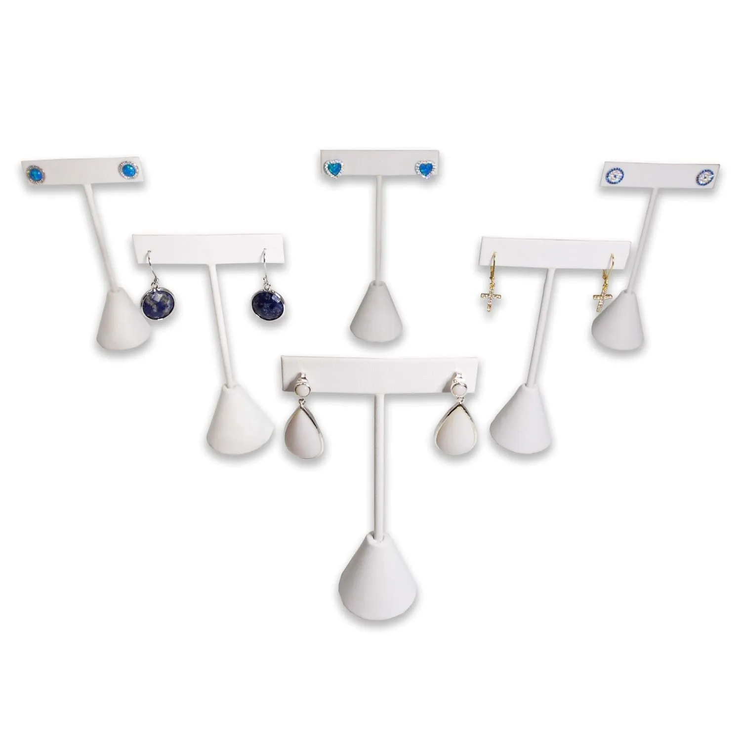 White Leatherette Single Piece Earring T-Shape Display
