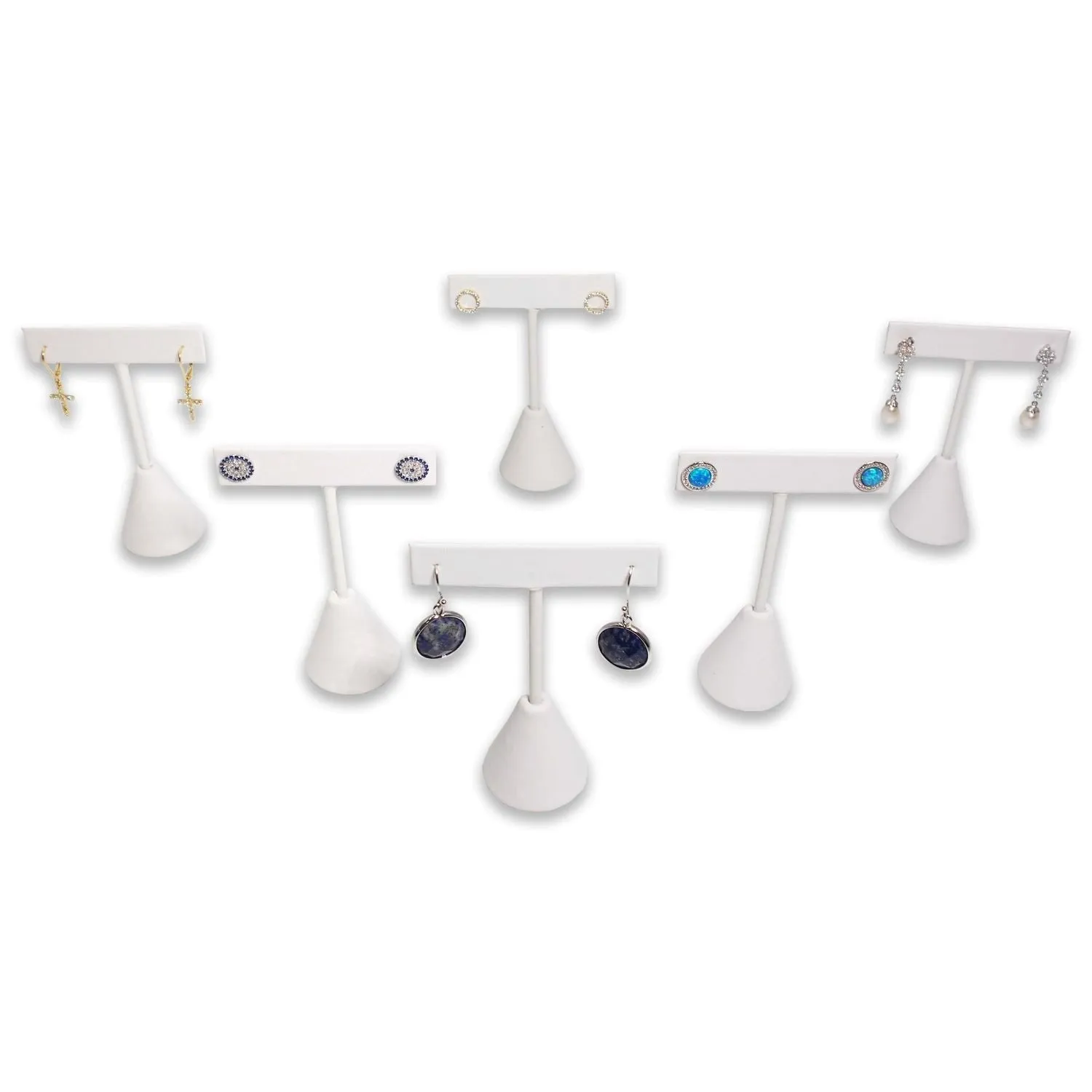 White Leatherette Single Piece Earring T-Shape Display