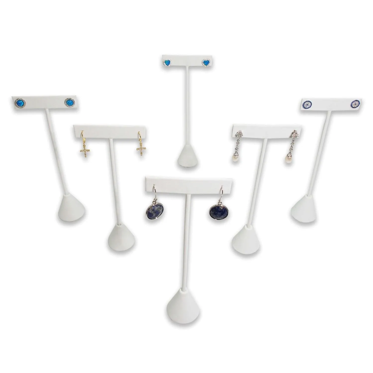 White Leatherette Single Piece Earring T-Shape Display