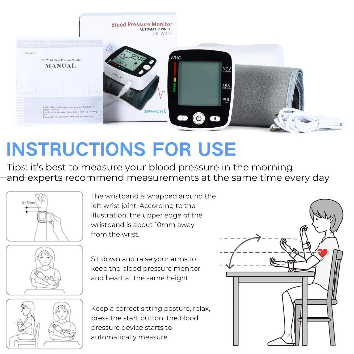 Wrist Blood Pressure Monitor Cuff with LCD Display