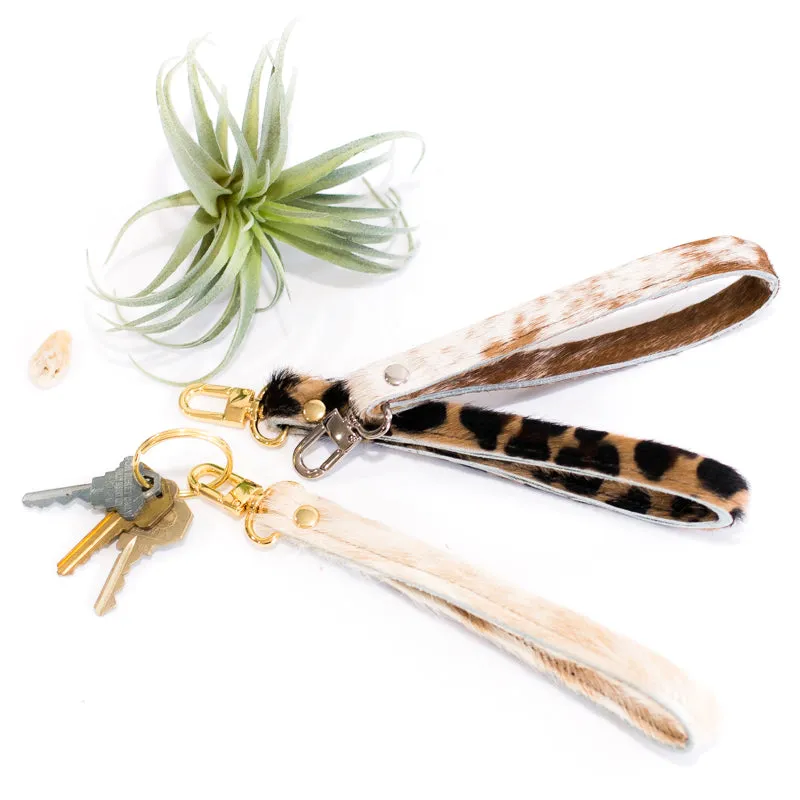 Wrist Strap Key Fob In Leather, Hair on Hide(Pre Made)
