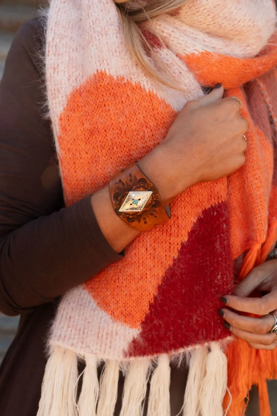 Wynona Diamond Leather Cuff Bracelet - Camel